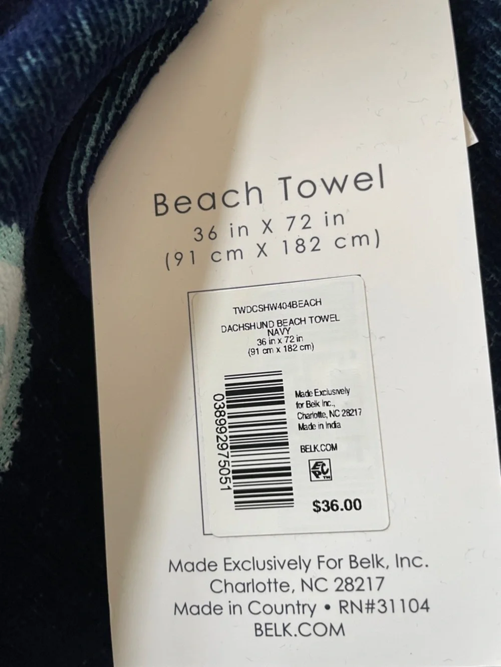 Navy Blue Dachshund oversized, beach towel